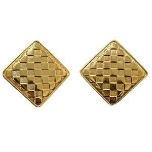 Vintage Gold‎ Tone Basket Weave Clip On Earrings